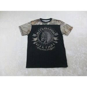 Affliction Shirt Mens Medium Black Skull Indian Realtree Camo Live Fast Grunge*